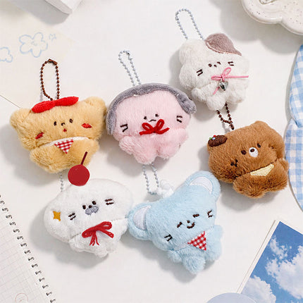 Random Fluffy Animal Plush Keyring, 6pcs