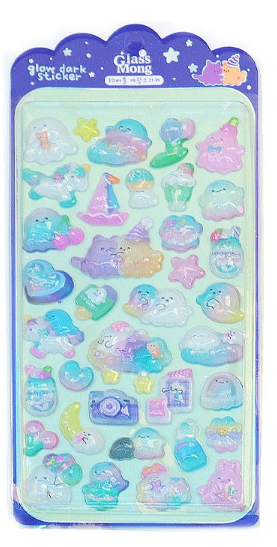 Glassmong 3D Bubble Glow-in-the-Dark Stickers - Jelly Cat