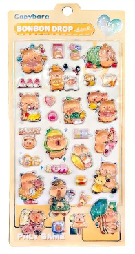 Glassmong 3D Puffy Stickers - Cutybara(Popcorn)