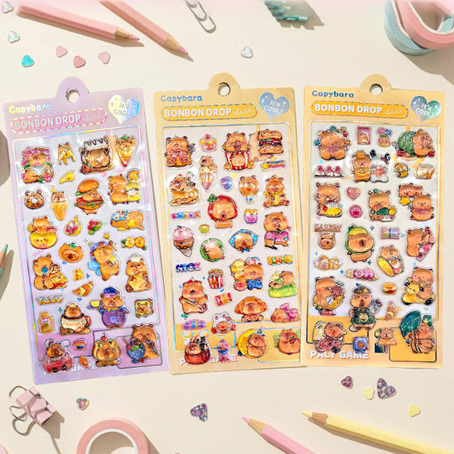 Glassmong 3D Puffy Stickers - Capybara Food