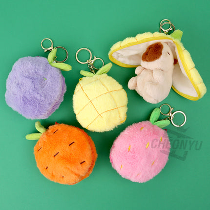 Fruit Zipper Capybara Plush Keyring, Random