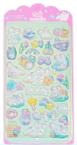 Glassmong 3D Bubble Glow-in-the-Dark Stickers - Cotton Candy Bunny